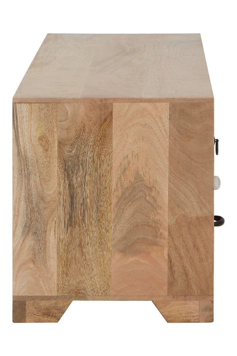 Side view of the Folklore mango wood media unit