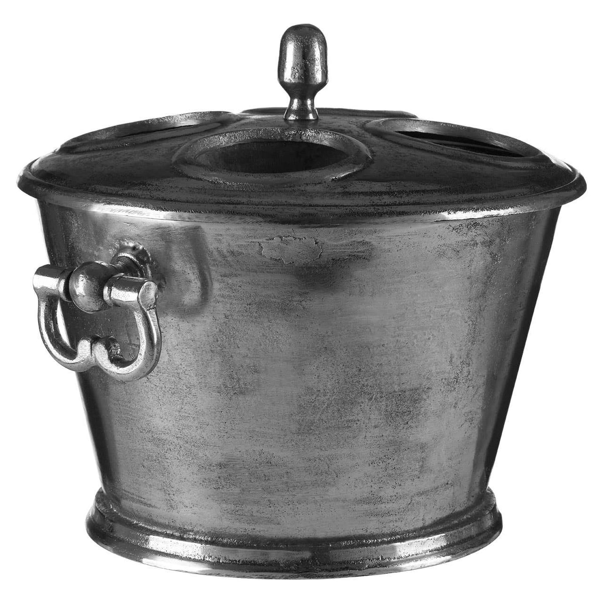 Sterling antique silver wine cooler, angled view showing a drop handle