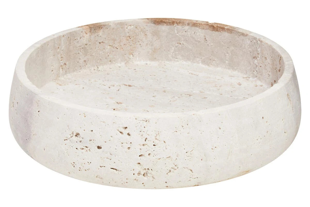 Tivoli Travertine Round Wide Rim Bowl, a round natural travertine bowl with a generous wide rim and textured finish.