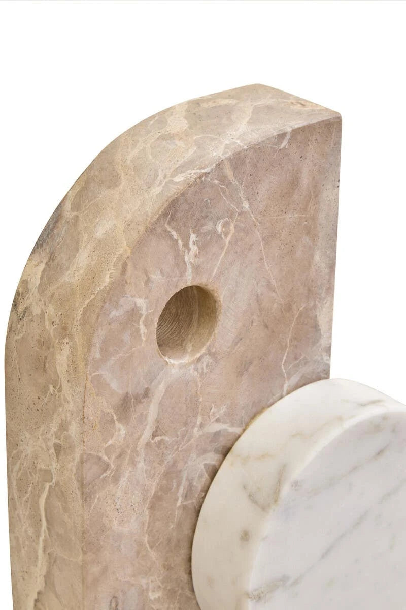 Ossa Chocolate and White Marble Abstract Sculpture, detail of the marble surface.