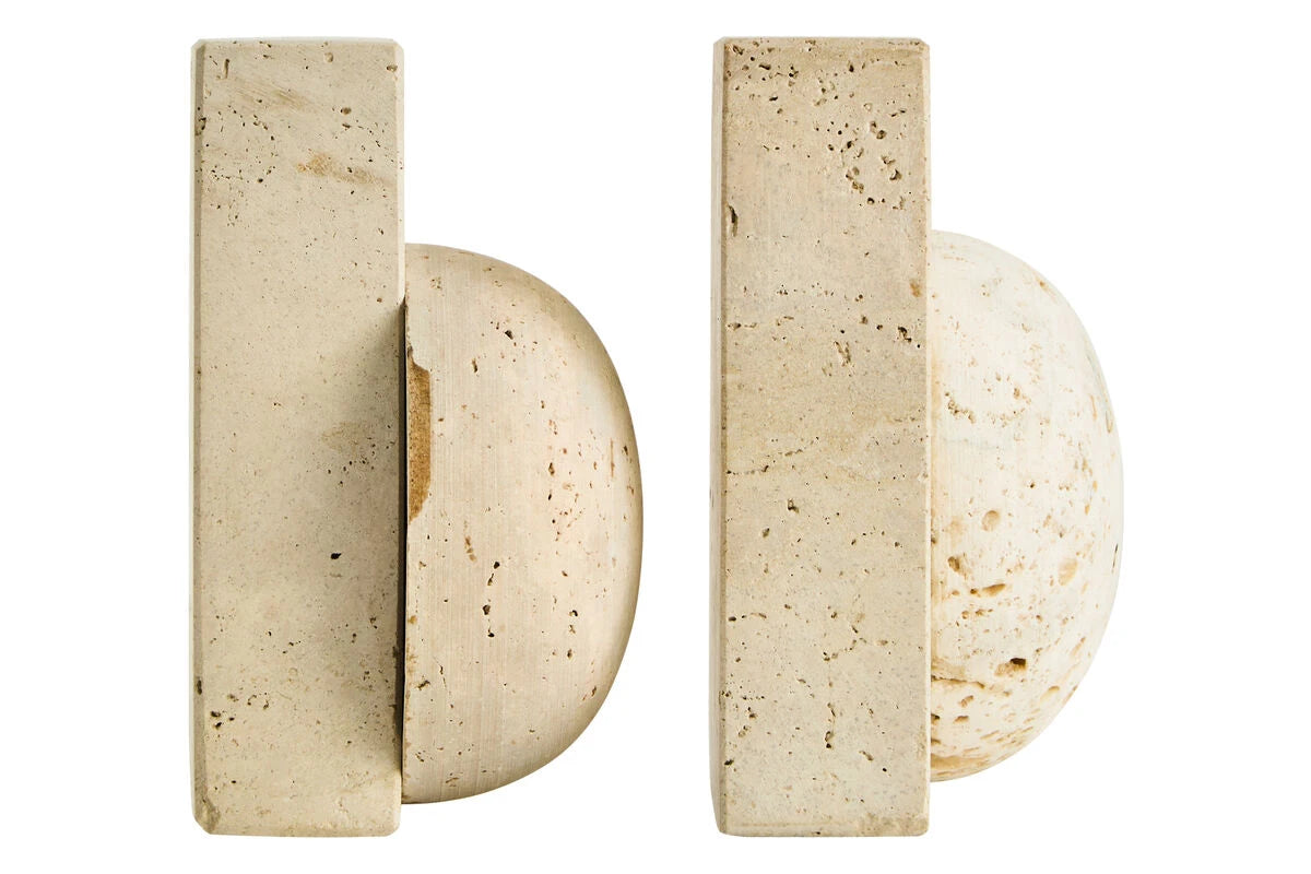 Tivoli Travertine Set of Two Spherical Bookends, alternative view.