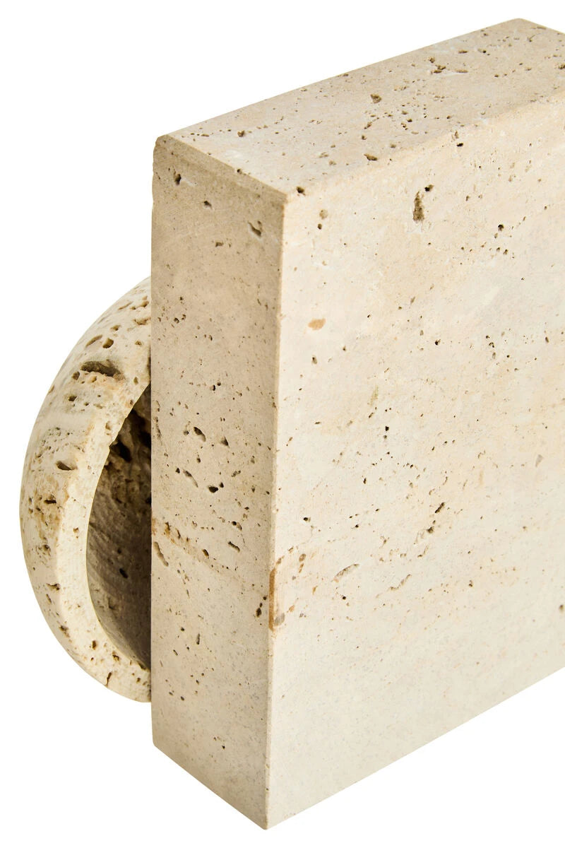 Tivoli Travertine Set of Two Spherical Bookends, shown from another angle.