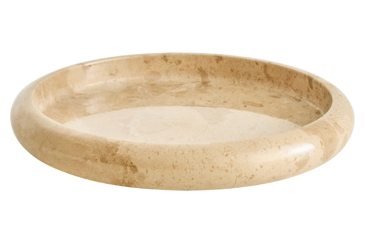 Alba Cream Marble Round Tray, a round cream marble tray with raised edges and soft natural veining.