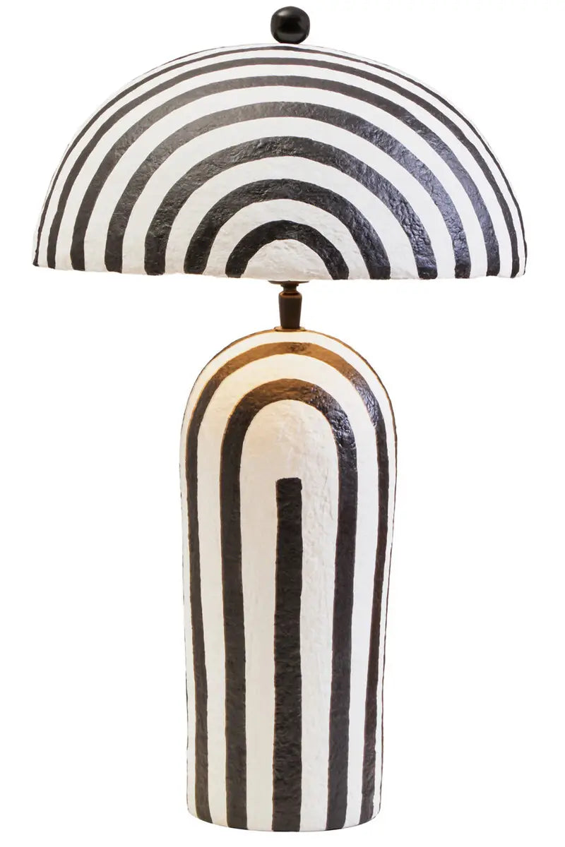 Luma Black And White Stripe Papier Mache Table Lamp With Dome Shade