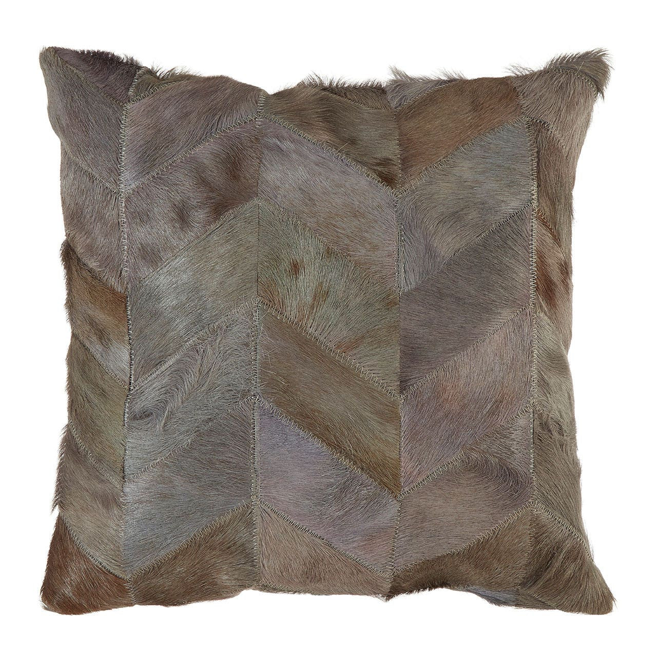 Nuvia Tierra Grey Chevron Hair on Leather Patchwork Cushion