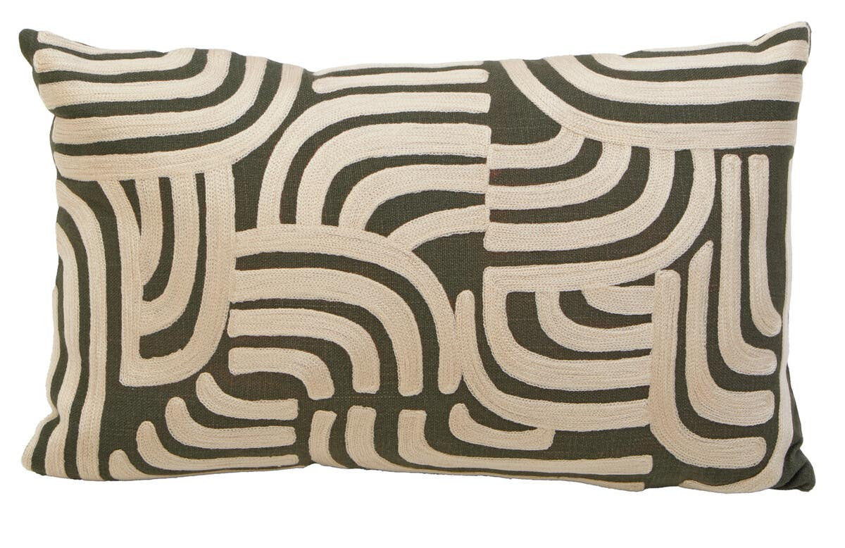 Nuvia Elora Natural And Green Rectangular Cushion