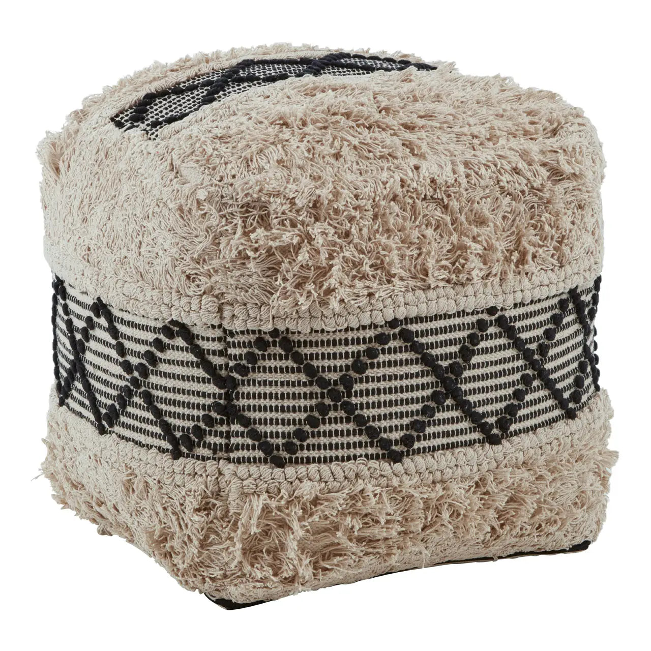 Taza Black & White Shaggy Pouffe