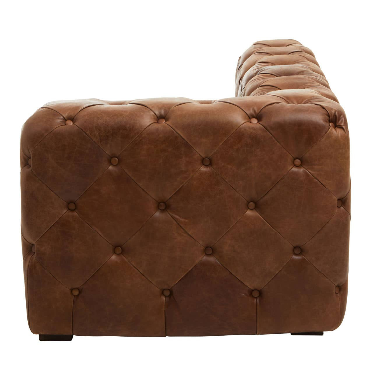 End view of Durango brown leather chesterfield sofa right arm