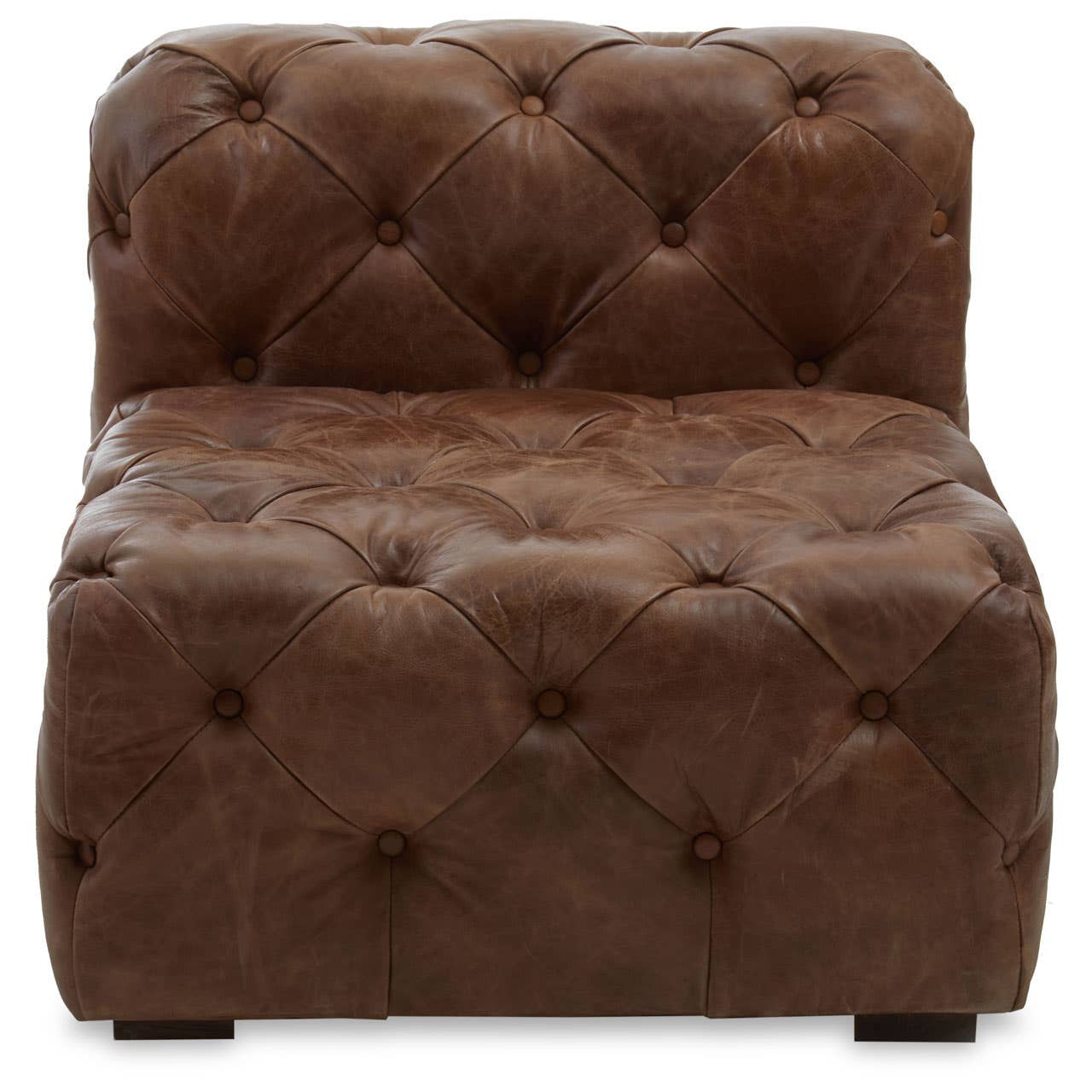 Front view of Durango brown leather chesterfield armchair on a white background