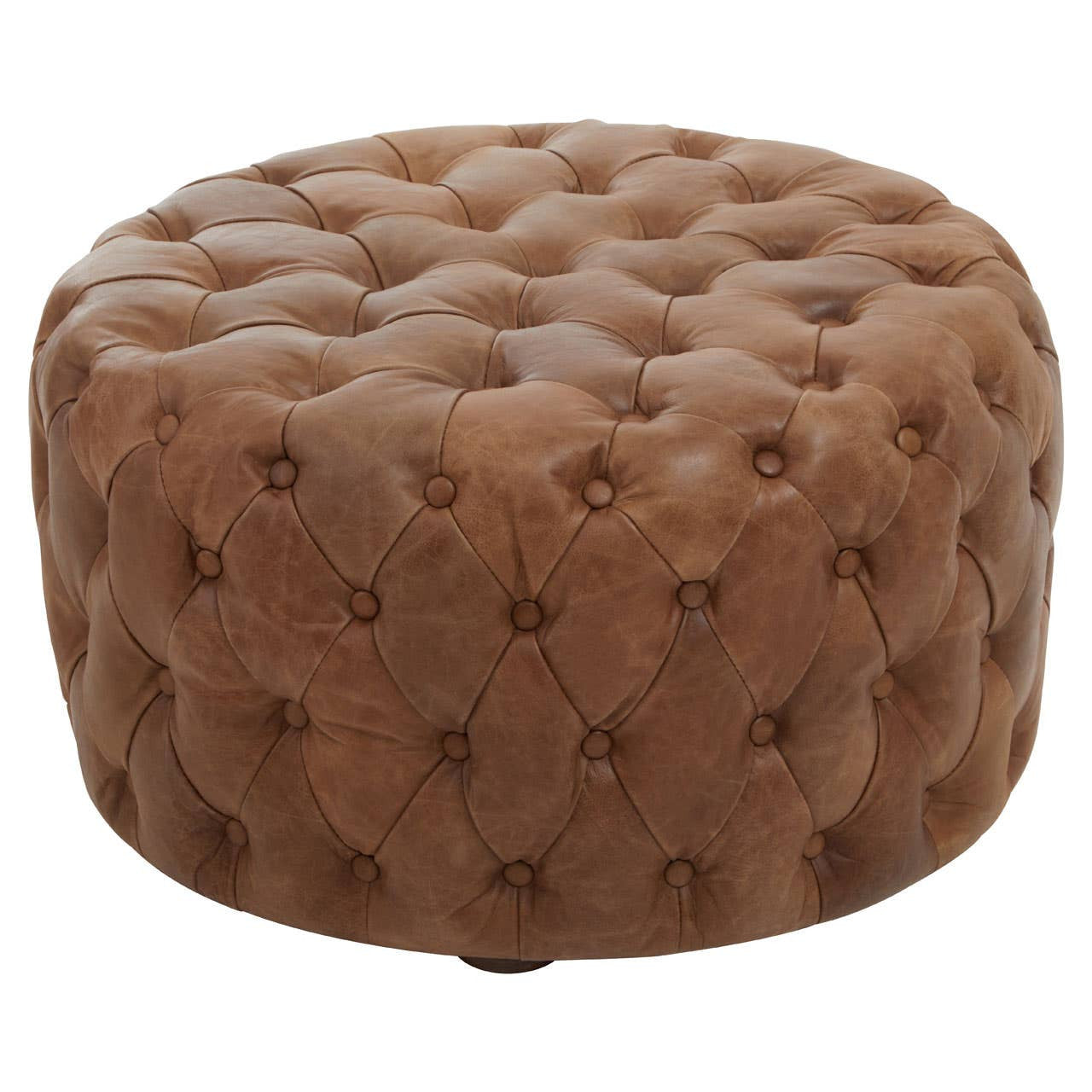 Durango Tufted Leather Round Ottoman