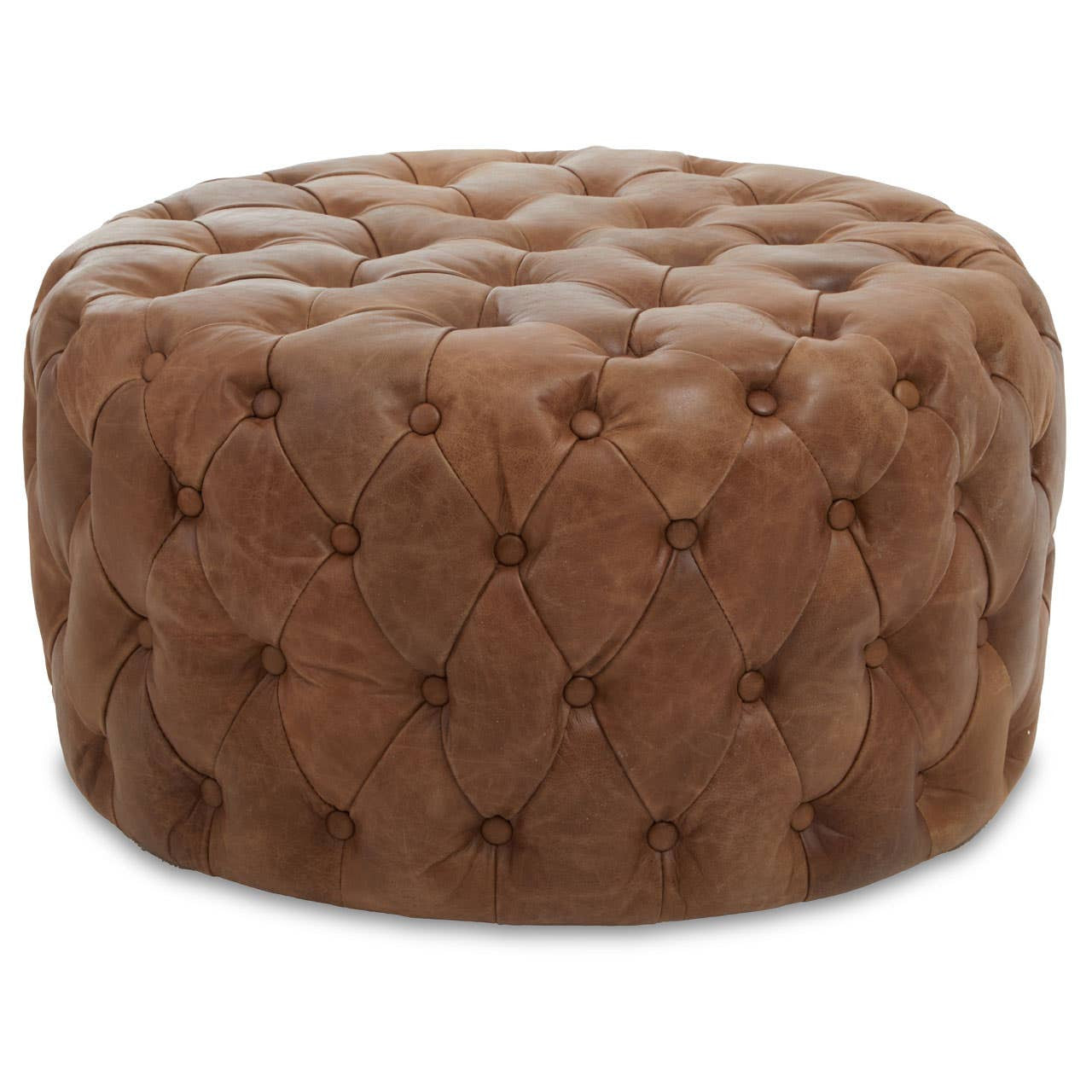 Durango Tufted Leather Round Ottoman
