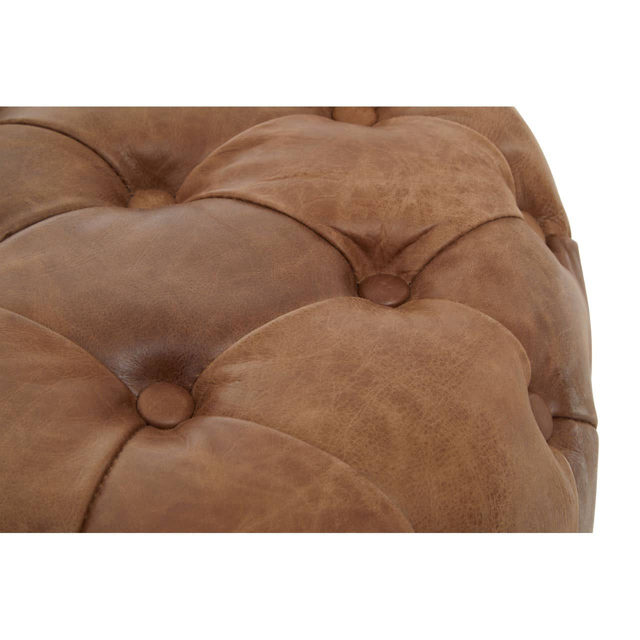 Durango Tufted Leather Round Ottoman