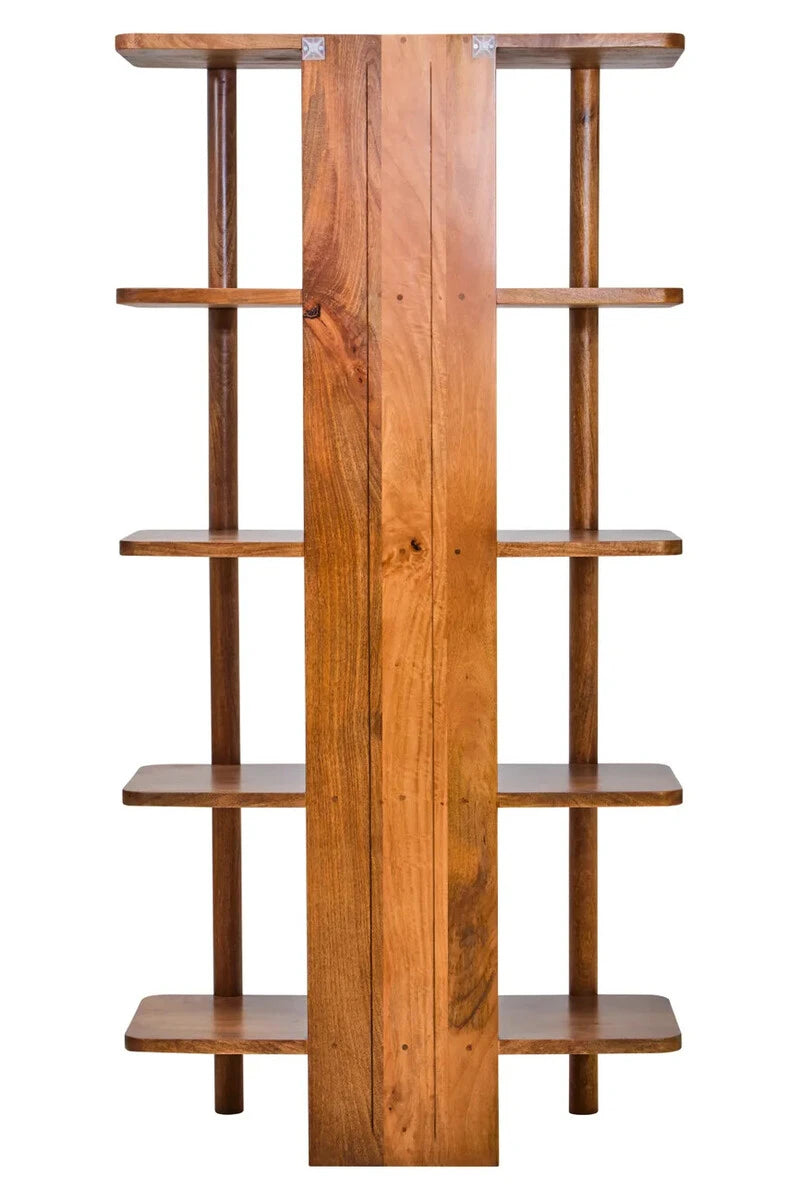Back view of the Hawthorn Five Tier Shelf Unit, showing the plain back of the central mango wood panel.