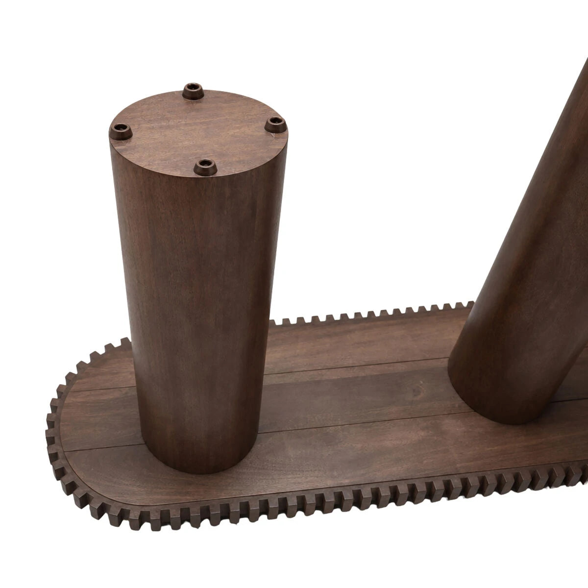 Close-up of a mango wood pillar leg from the Solmere console table