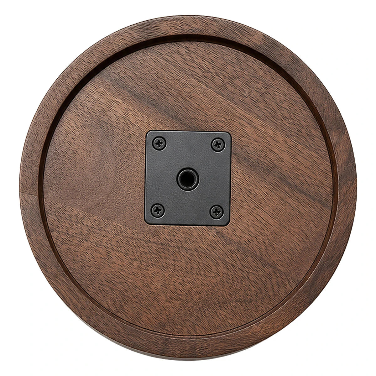 Underside of a round mango wood foot from the Solmere sideboard