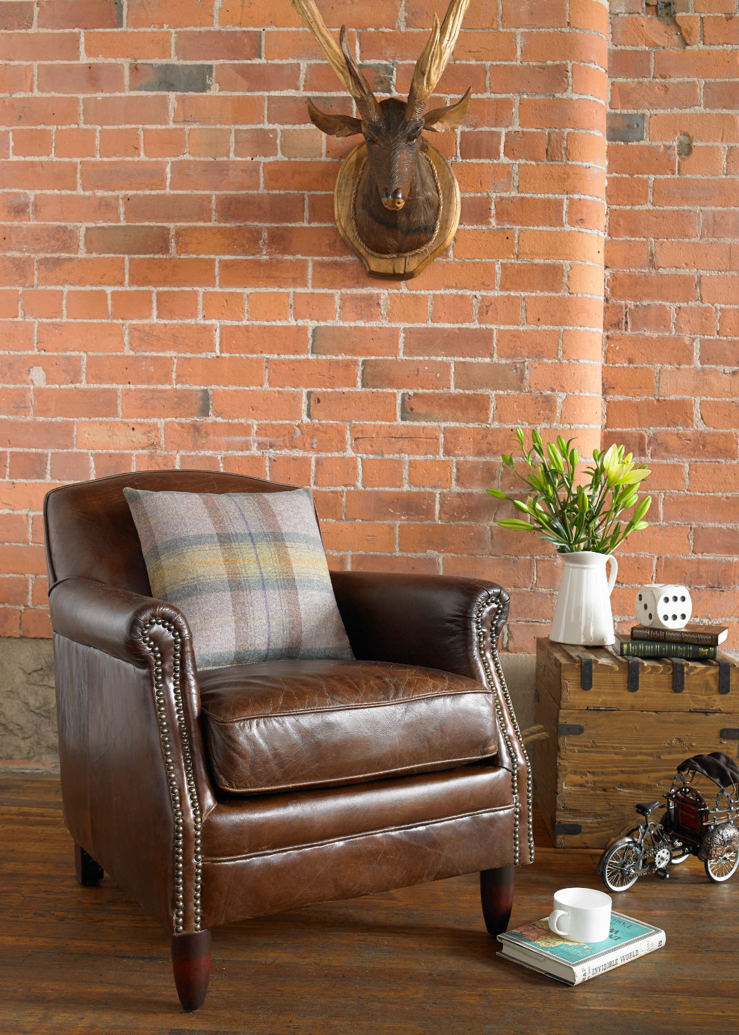 Vintage Studded Front Leather Armchair