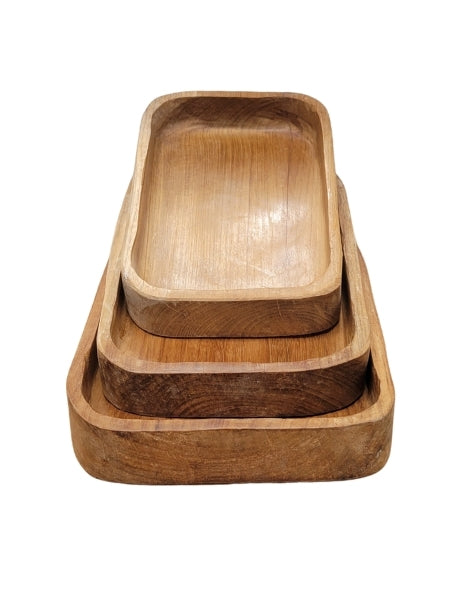 Rectangular Teak Wood Platters Set of 3