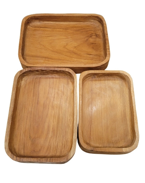 Rectangular Teak Wood Platters Set of 3