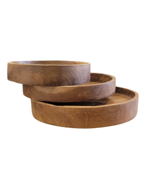 Round Teak Wood Plates Set of 3