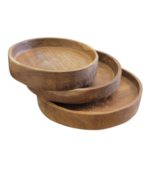 Round Teak Wood Plates Set of 3