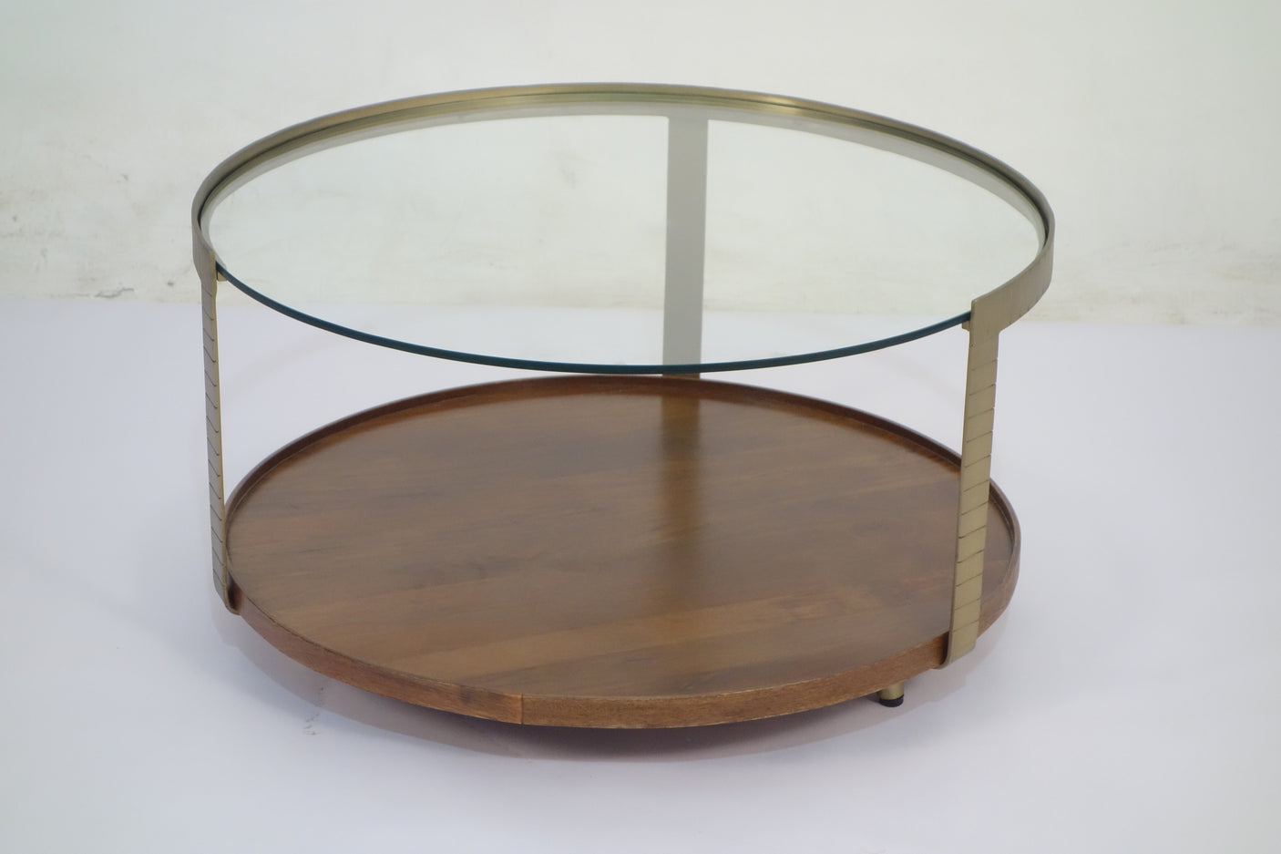Rajpur Bronze Plated Glass & Wood Round Coffee Table