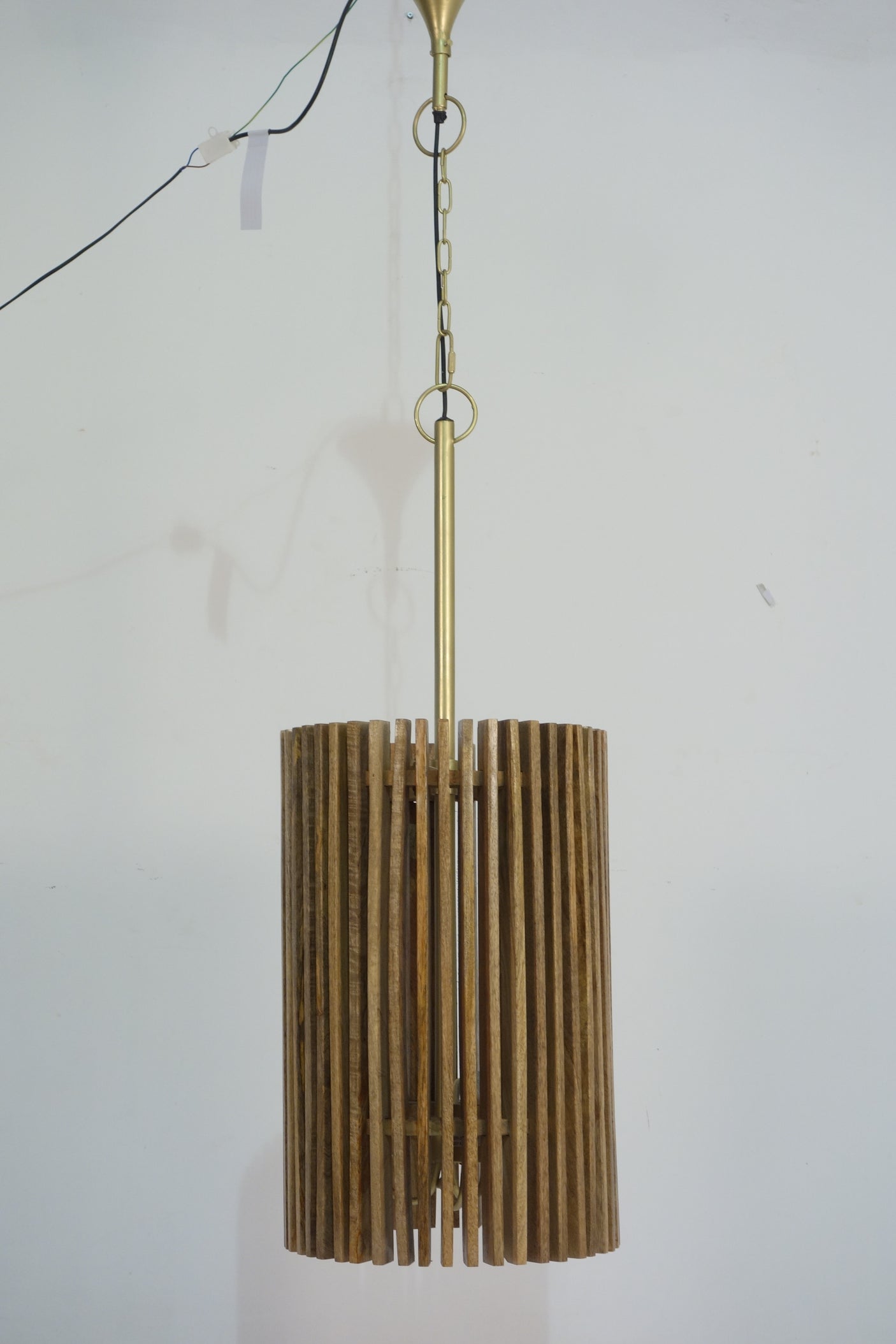 Rania 3 Light Wooden Slatted Round Hanging Lamp