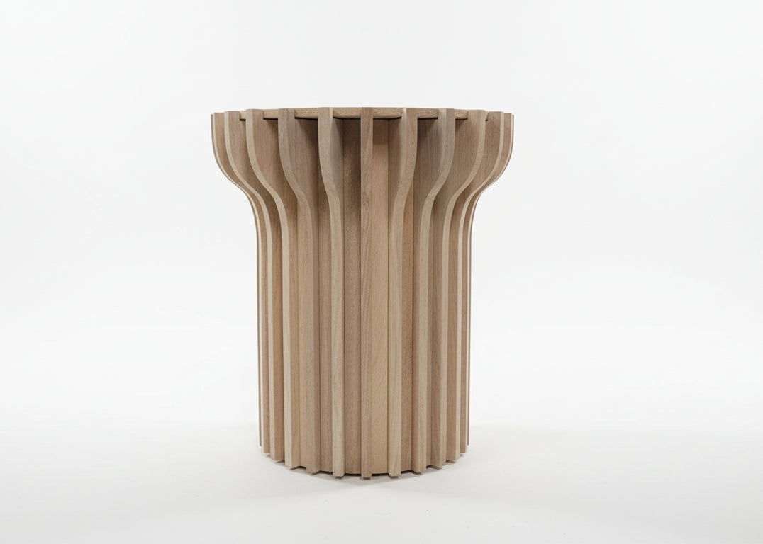 Nosra Striped Design Wooden Side Table With Marble Top
