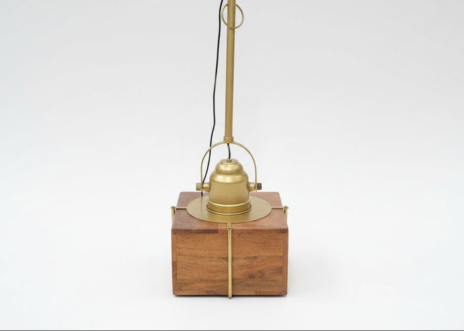 Dabla Square Wooden & Brass Pendant Light