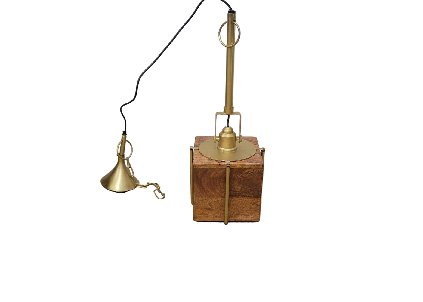 Dabla Square Wooden & Brass Pendant Light