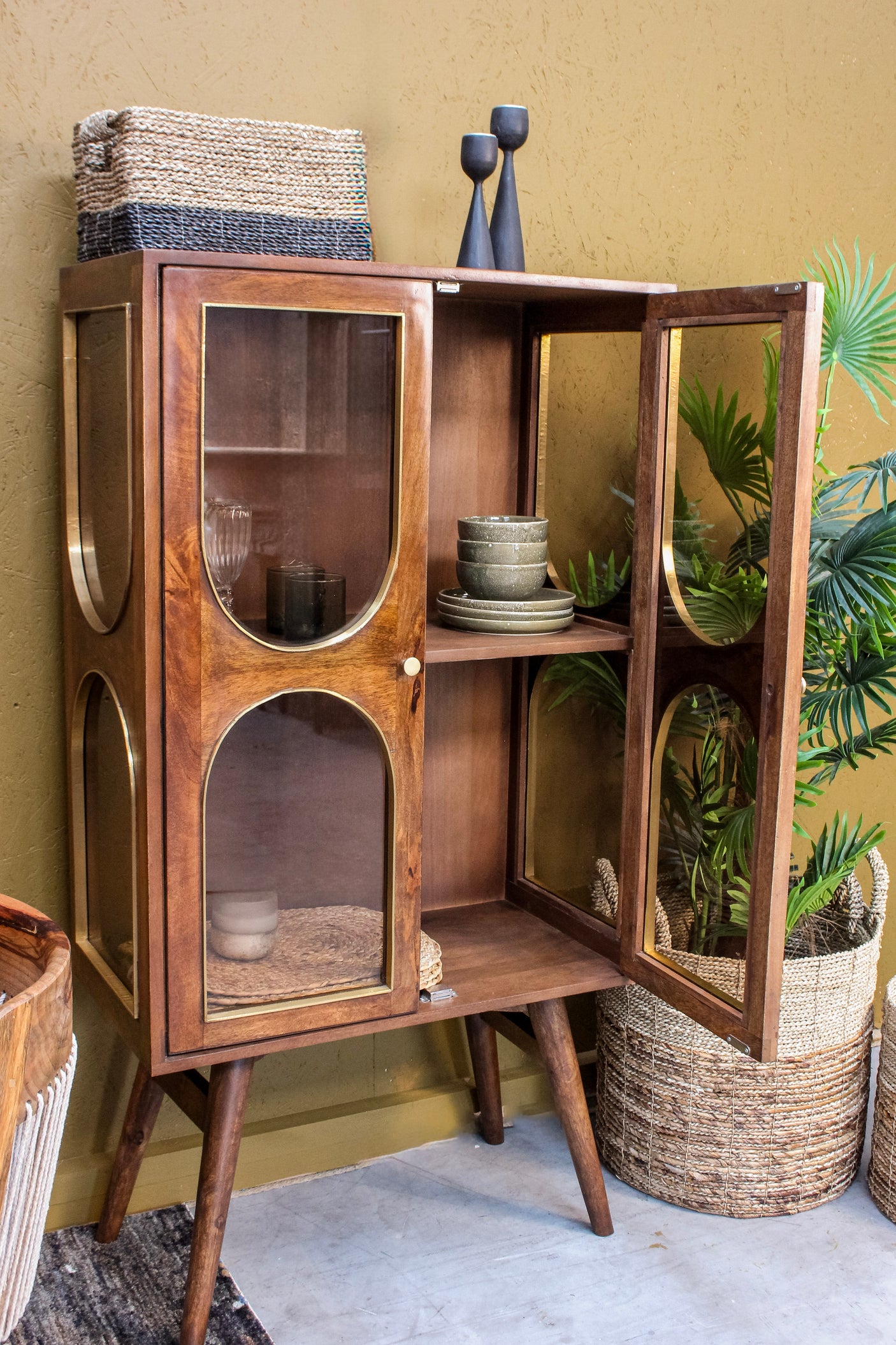 Agwari Wooden 2 Door Glass Cabinet