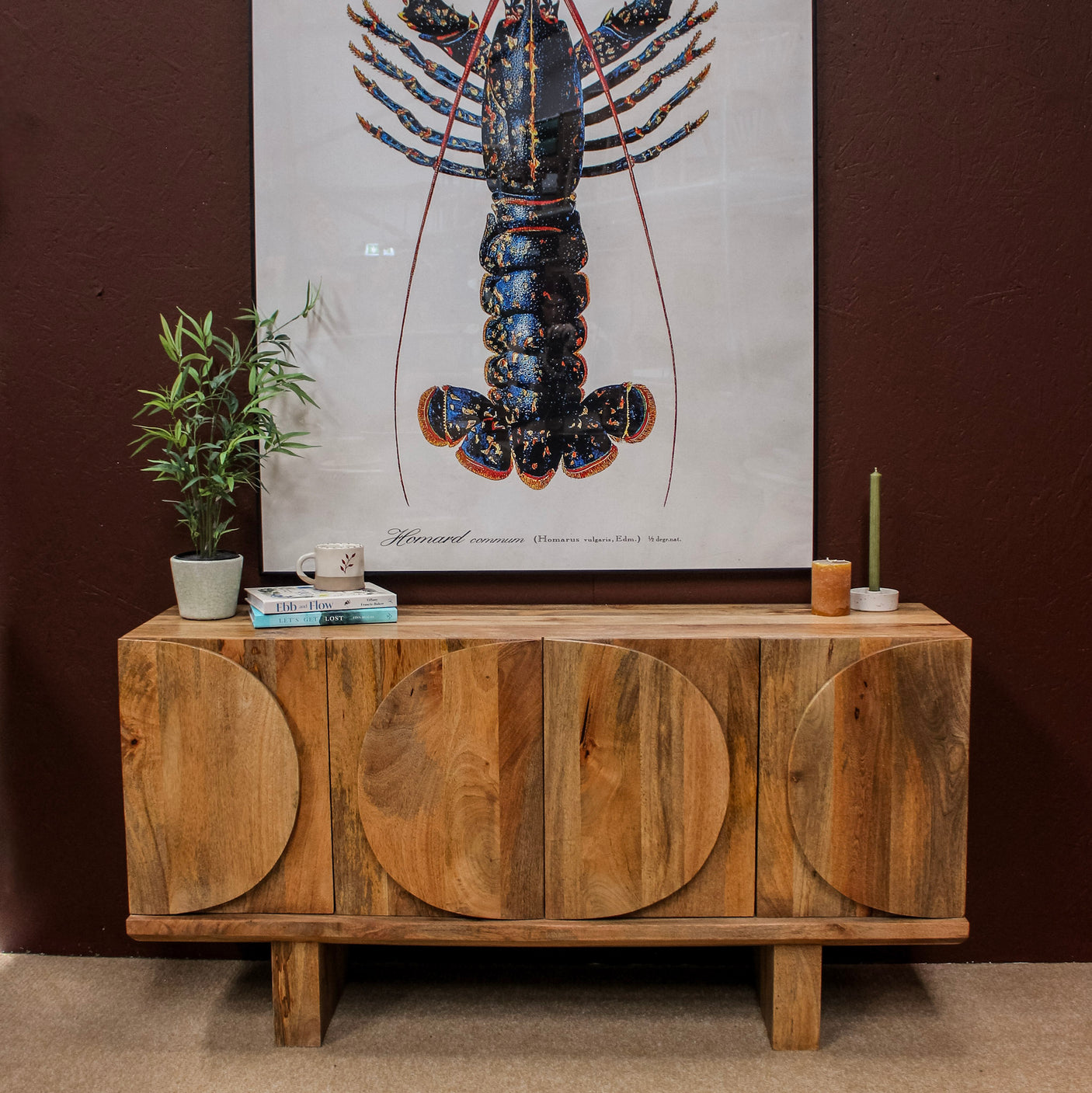 Barli Oval Design 4 Door Wooden Sideboard