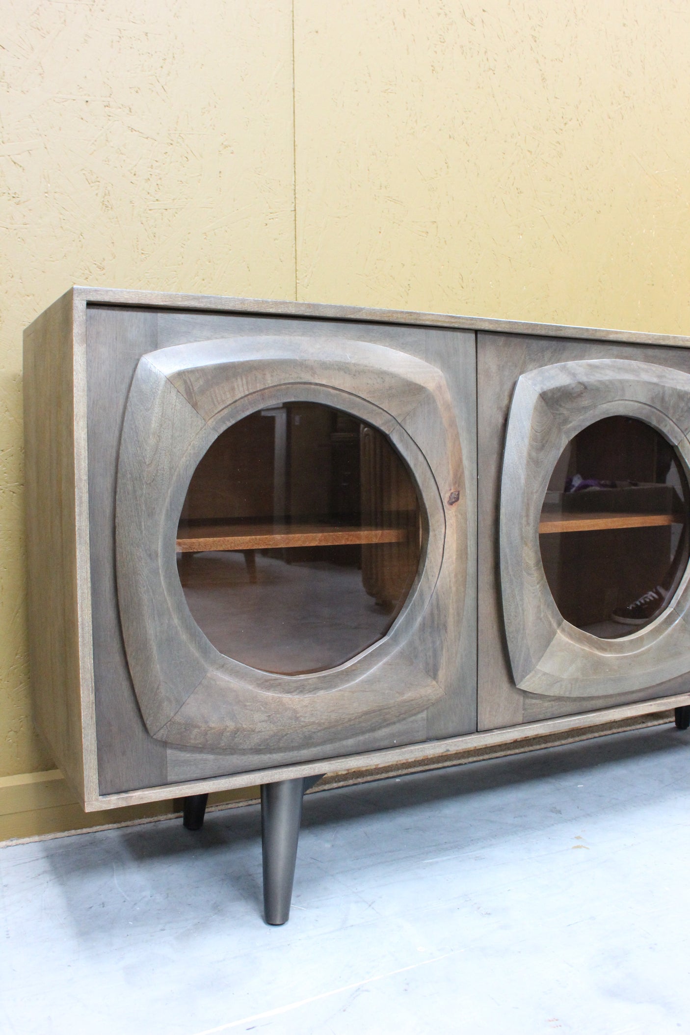 Bhuni Curved Glass Door Wooden Sideboard