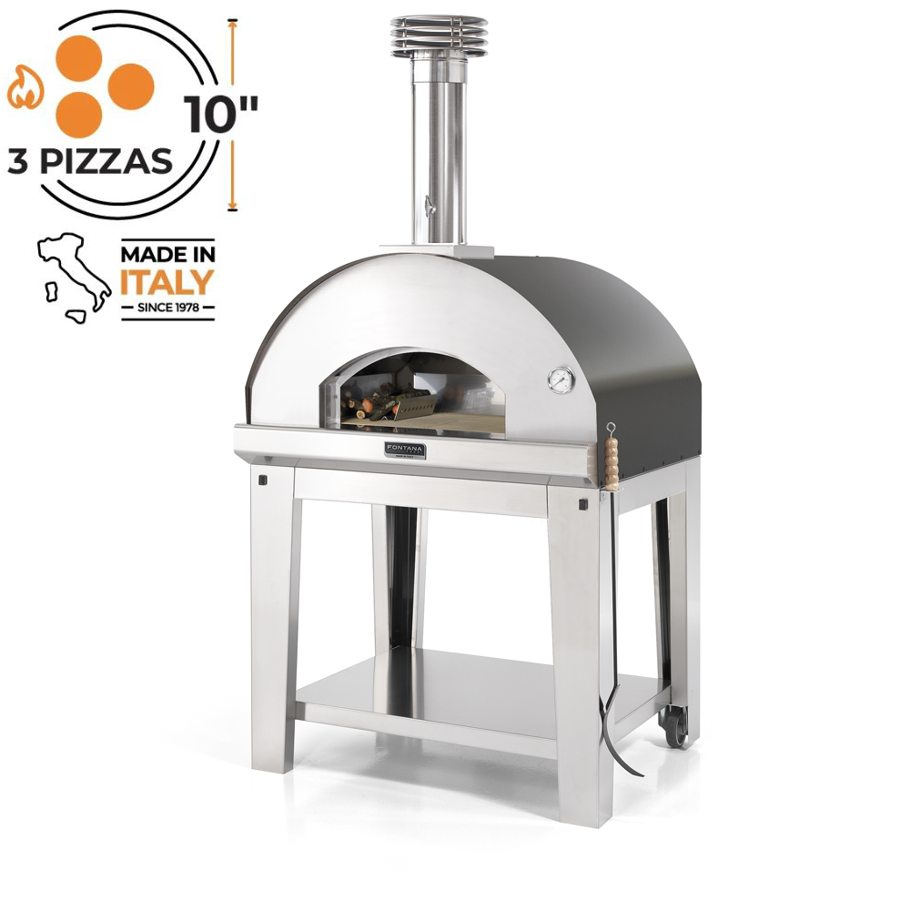 Fontana Mangiafuoco Anthracite Wood Pizza Oven Including Trolley