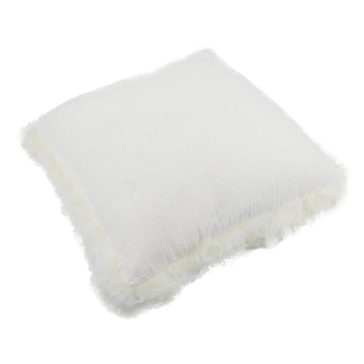 White Linen Cushion With Sheepskin Trim 45x45cm