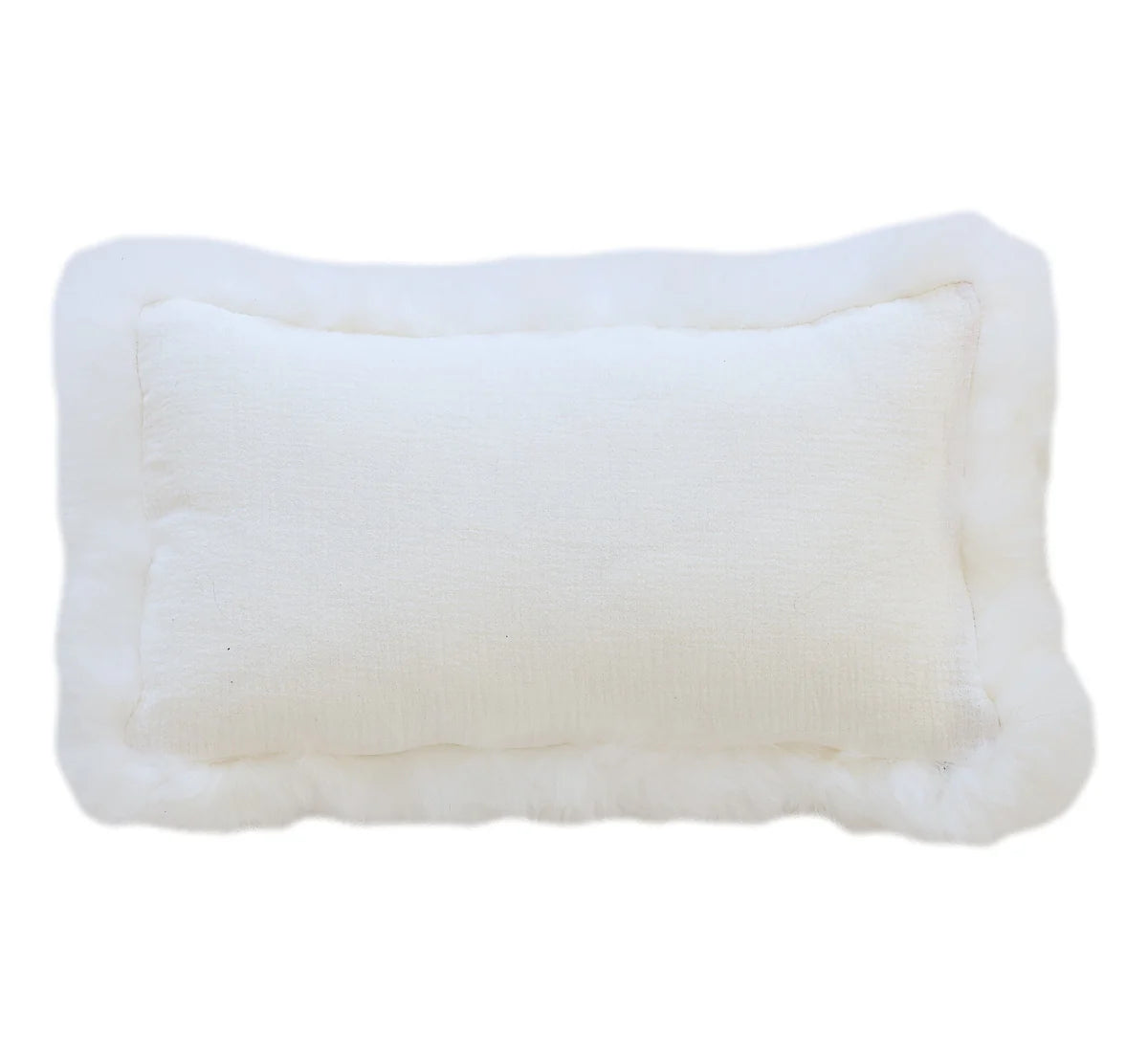 White Linen Cushion With Sheepskin Trim 30x50cm