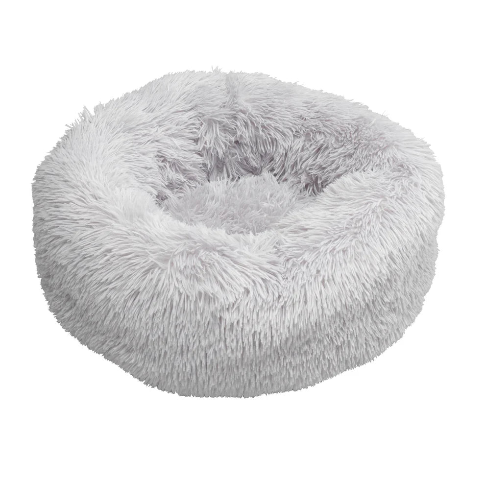 Grey Faux Fur Donut Dog Bed