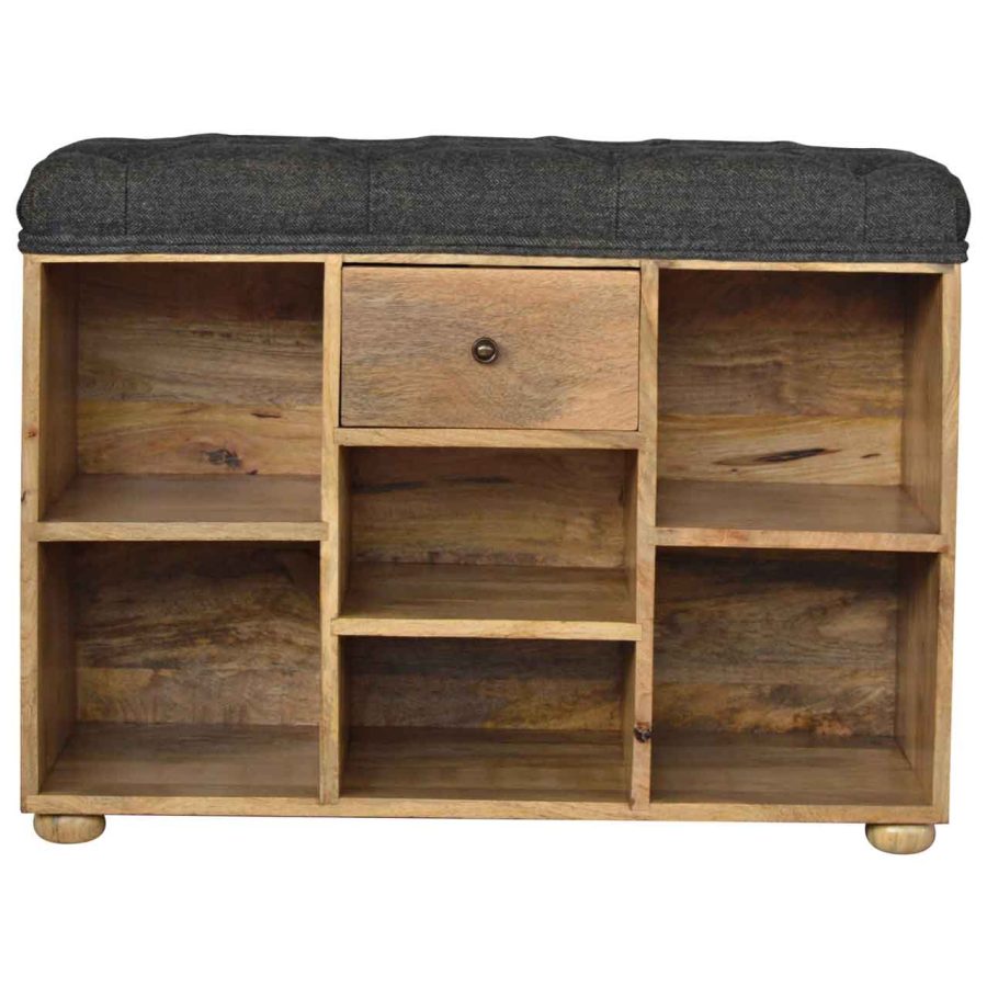 Black Tweed Shoe Storage Bench