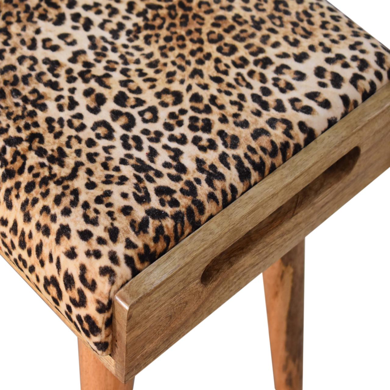 Tray Style Leopard Velvet Footstool