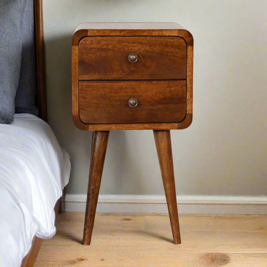 Curved Mini Chestnut Bedside Table