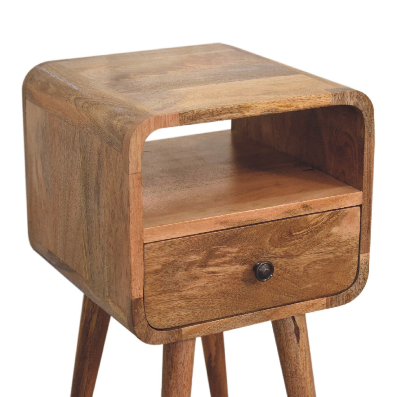 Curved Mini Oak-ish Open Bedside Table