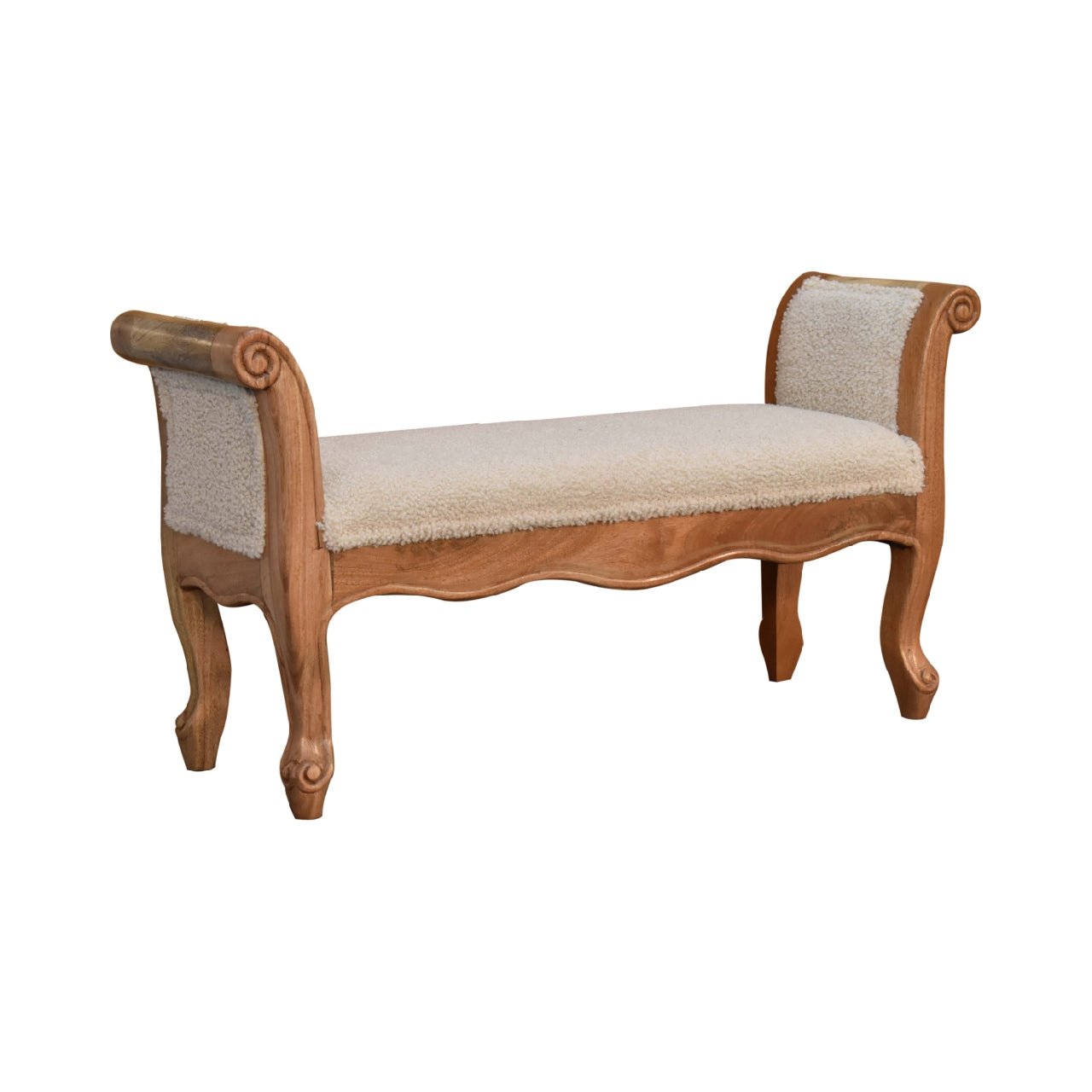 Cream Bouclé French Style Bench