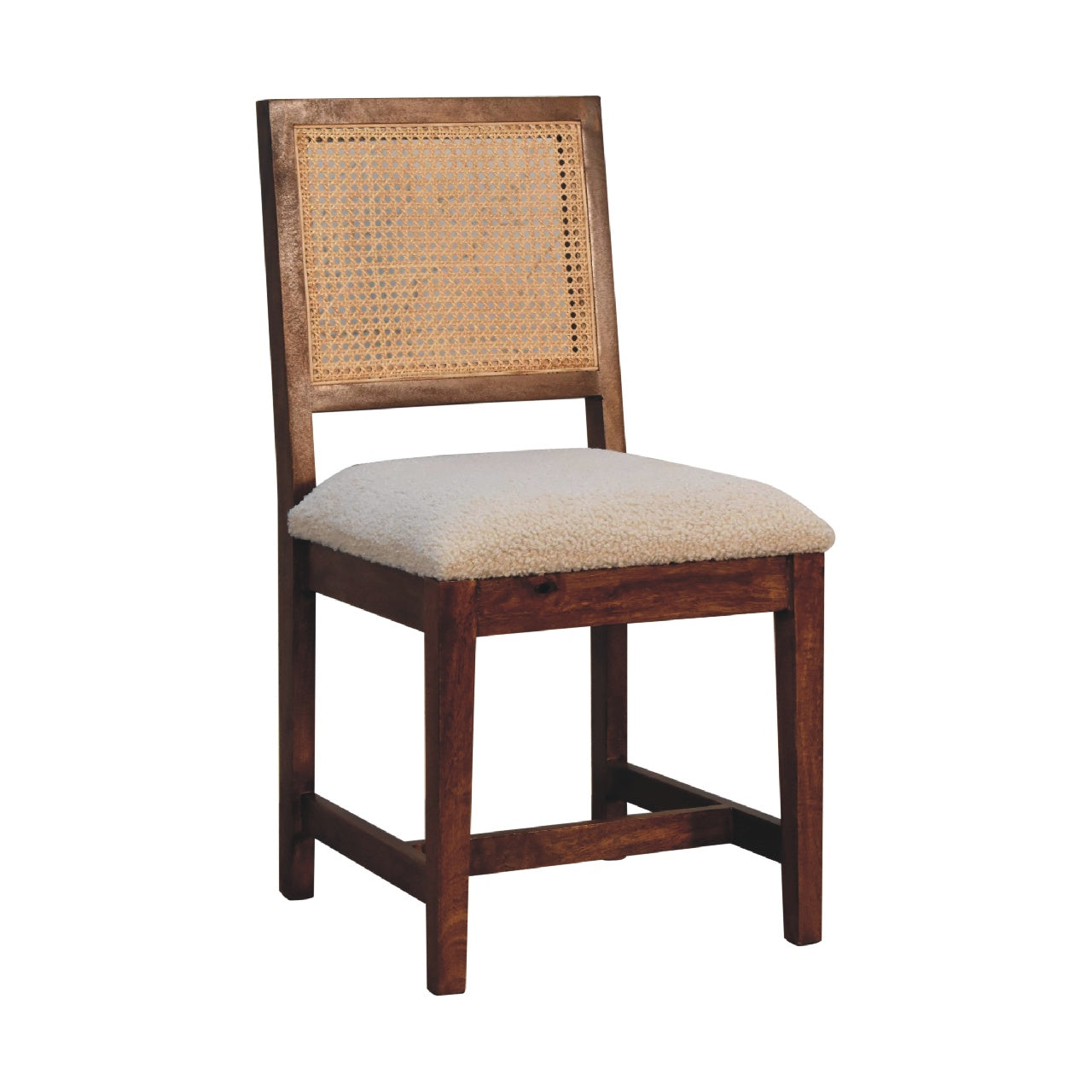 Cream Bouclé Rattan Dining Chair