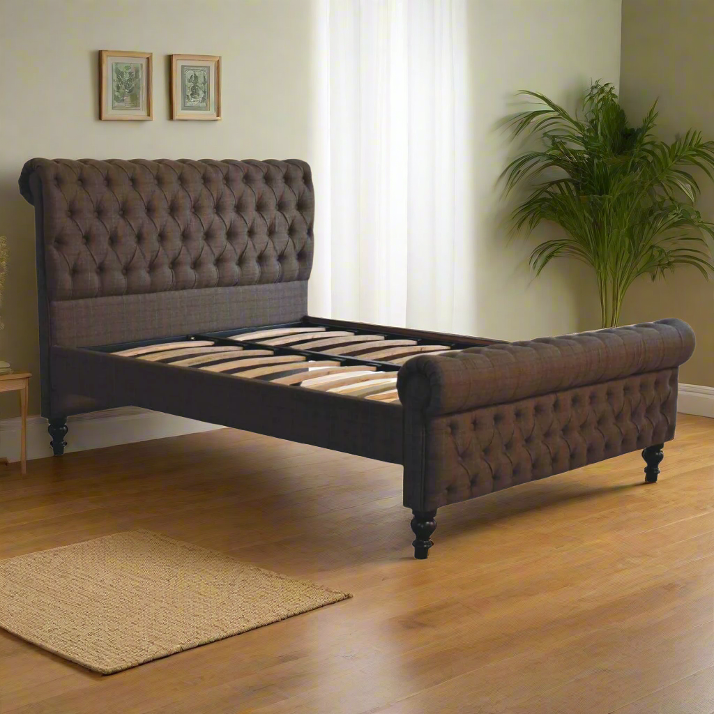 Multi Tweed Roll-Top Double Bed