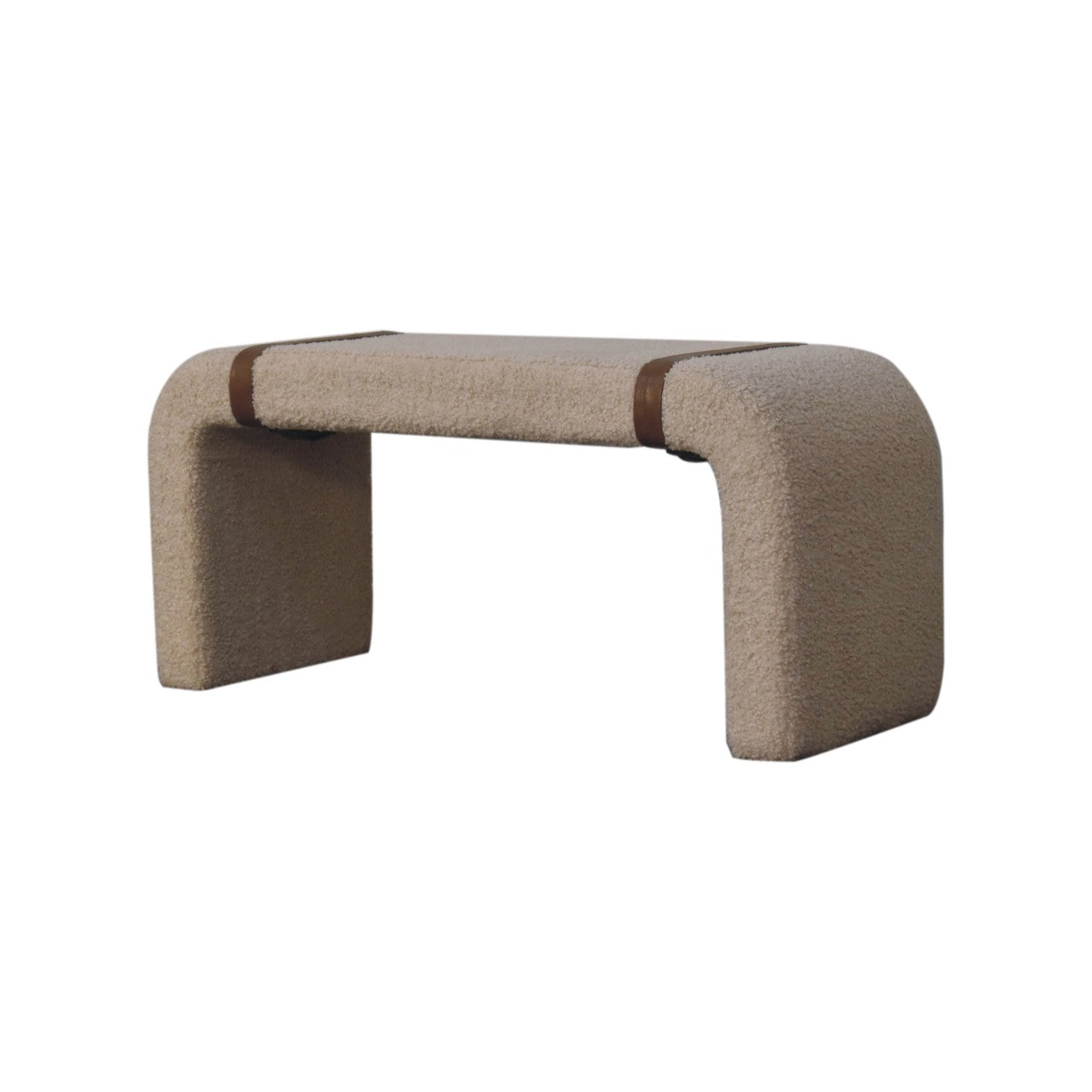 Bouclé Leather Strap Bench
