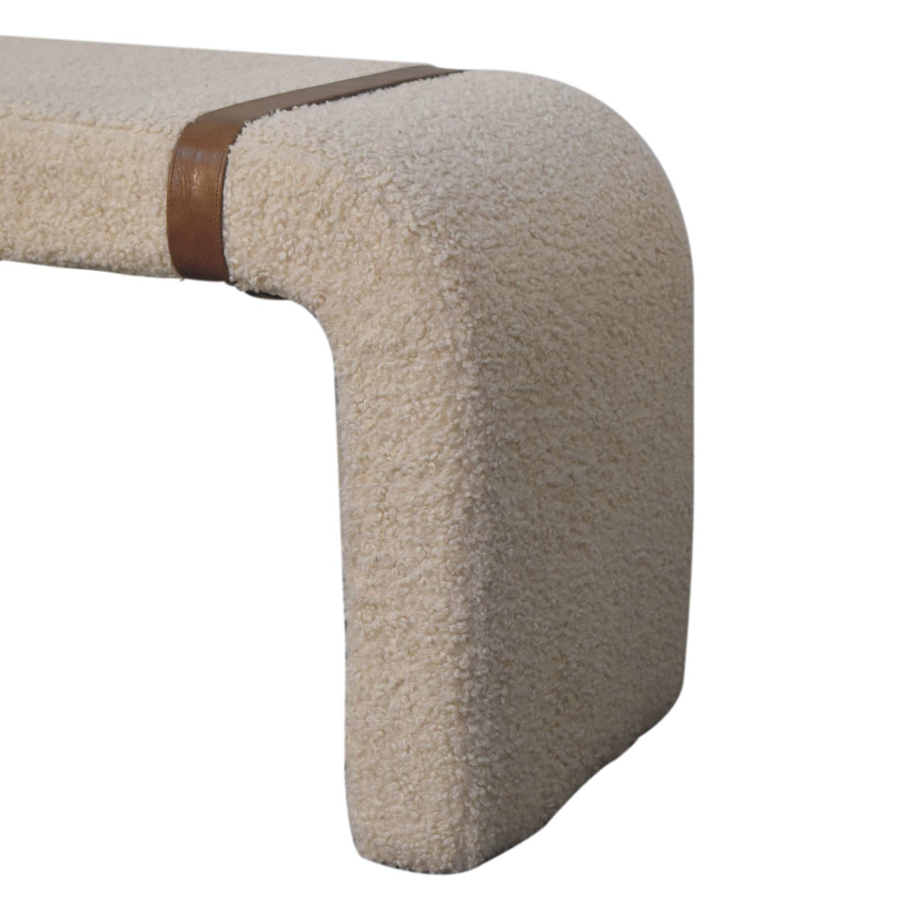 Bouclé Leather Strap Bench