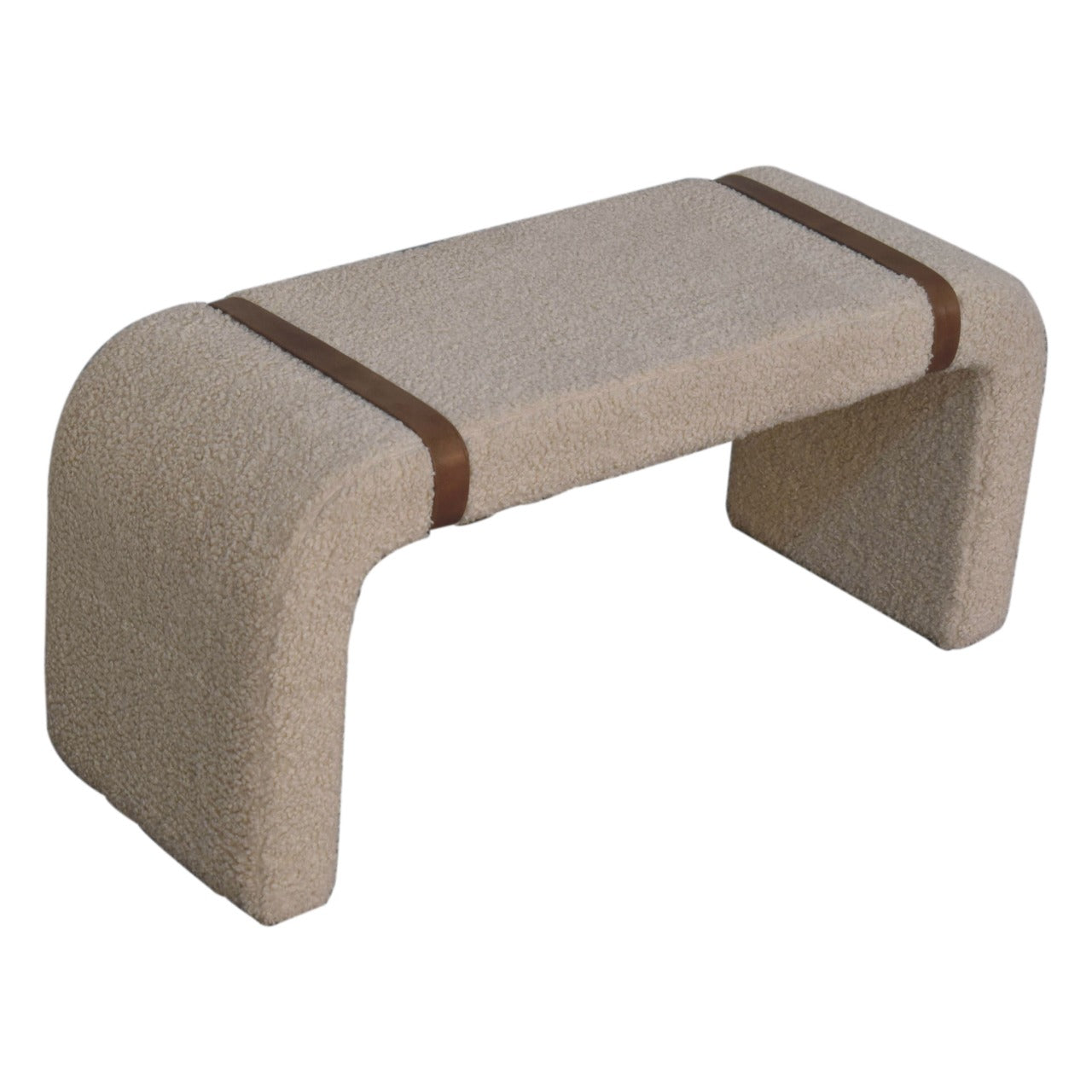 Bouclé Leather Strap Bench