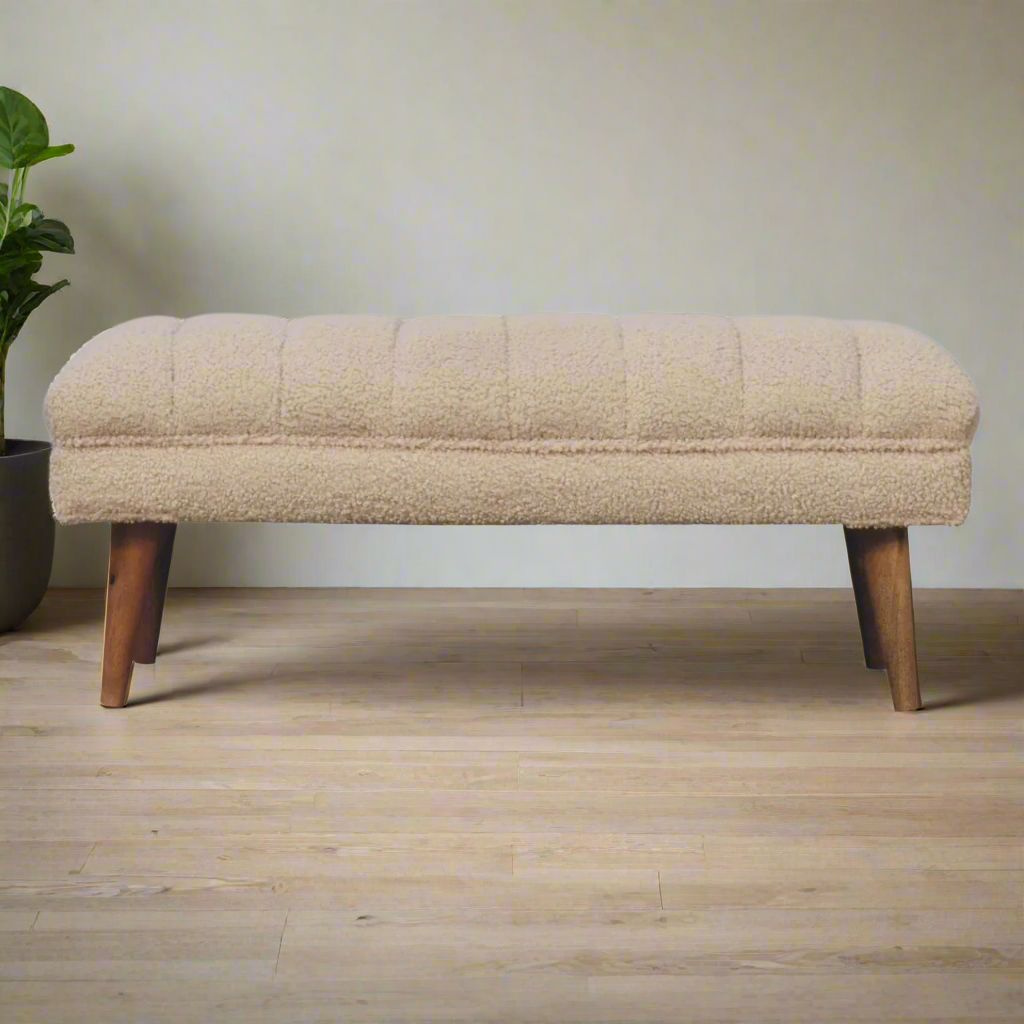 Cream Bouclé Puffer Bench