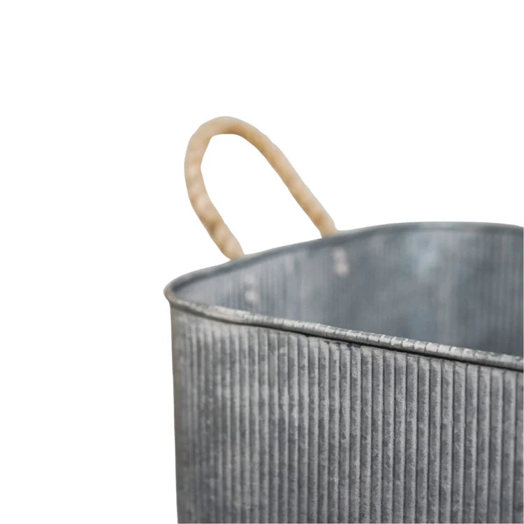 Galvanised Outdoor Square Planter with Rope Handles - Set of Two
