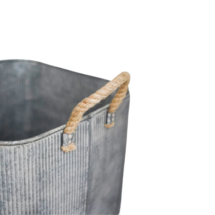 Galvanised Outdoor Square Planter with Rope Handles - Set of Two