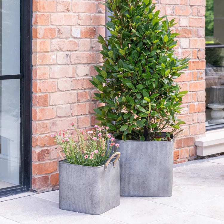 Galvanised Outdoor Square Planter with Rope Handles - Set of Two